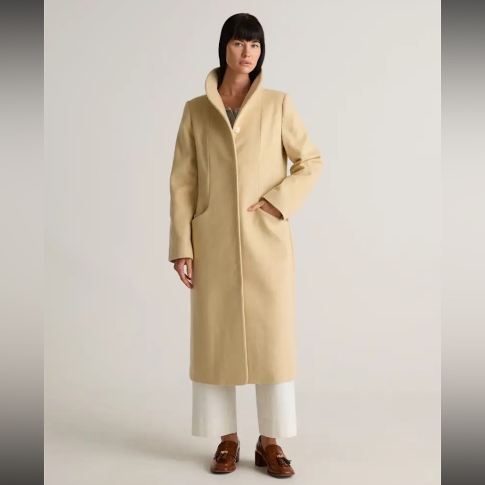 Quince Women Italian Wool Long Cocoon Coat Heather Macadamia M